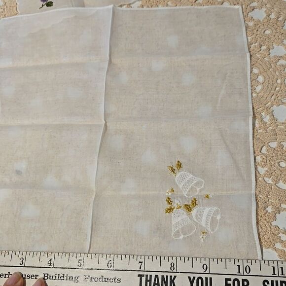 Vintage Floral Embroidered Handkerchief Set - Yellow, Purple, Green Accents - Picture 15 of 16